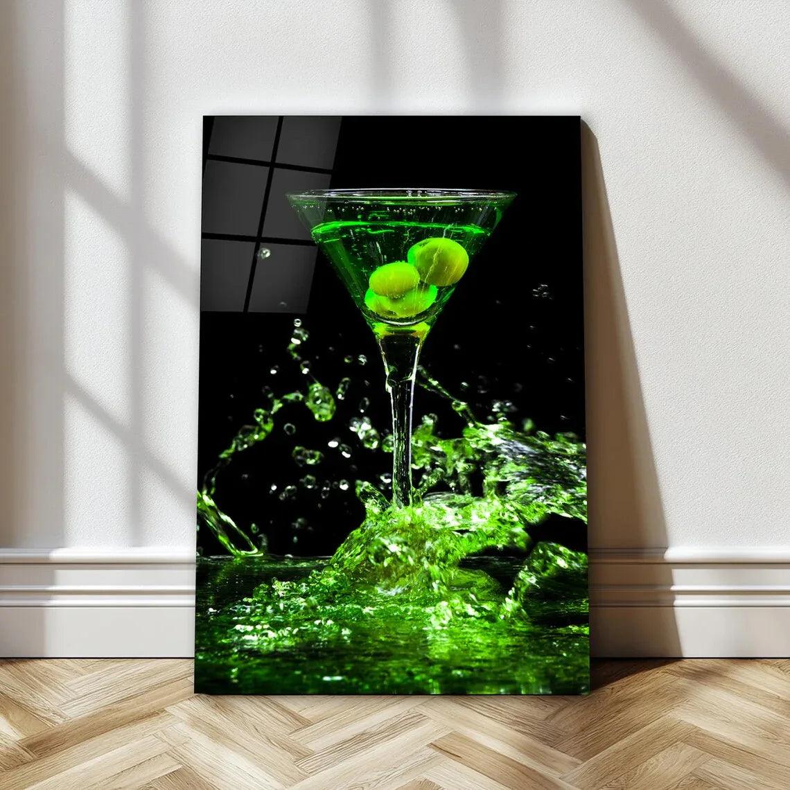 Green Martini Glass Wall Art - LUXARTDECO