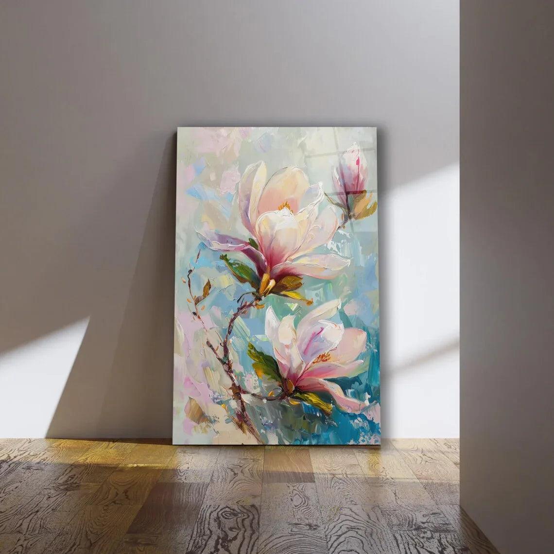 Magnolia Glass Wall Art - LUXARTDECO