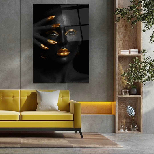 Black Gold Woman Glass Wall Art
