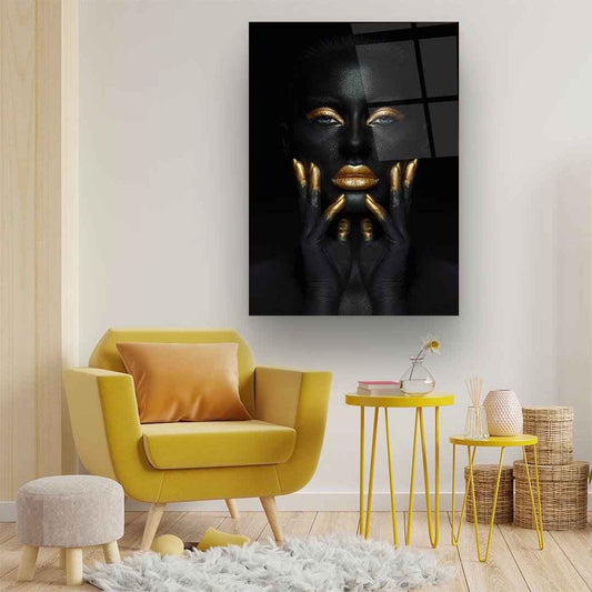 Black Gold Woman 4 Glass Wall Art