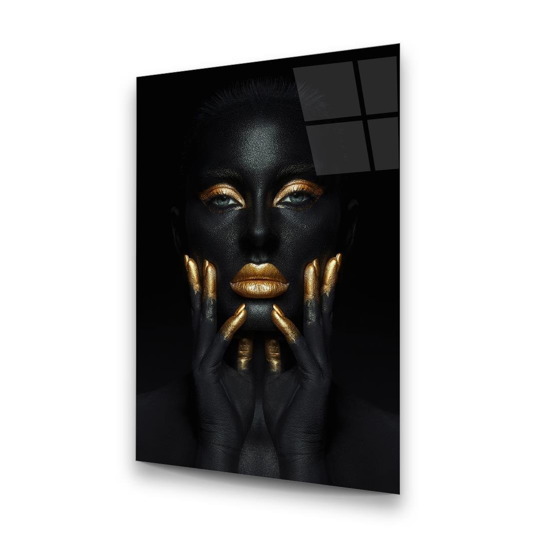 Femme en Noir et Or 4 Tableau en Verre Trempé