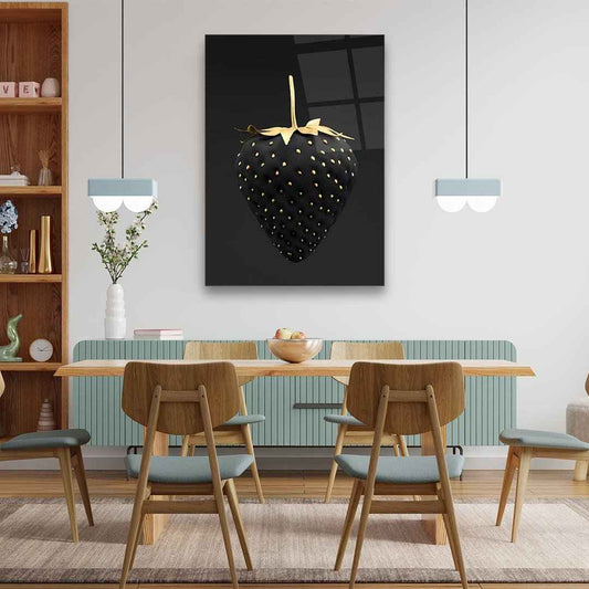 Black Gold Strawberry Glass Wall Art