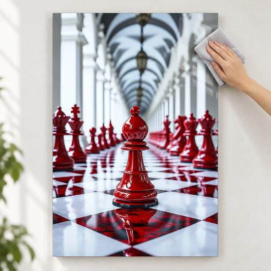 Red Chess Glass Wall Art