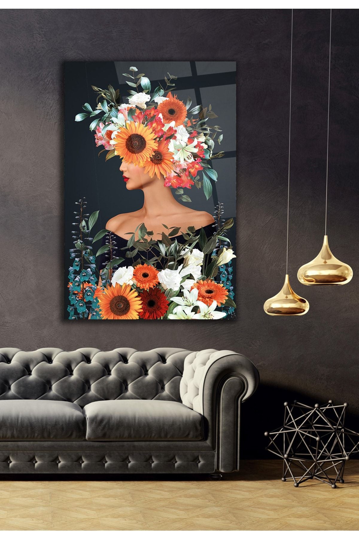 Woman with Flower Crown Glass Wall Art