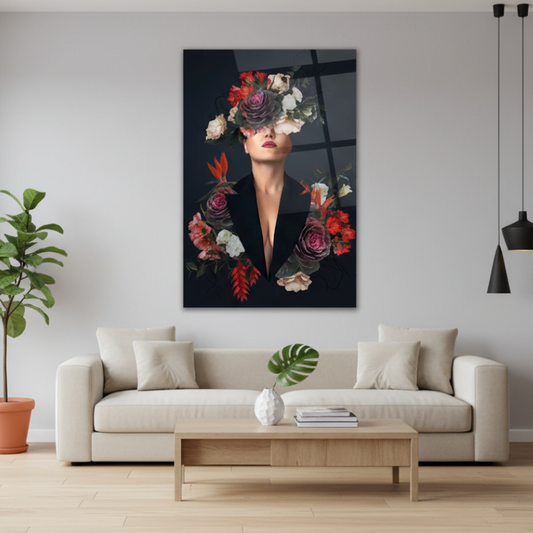 Woman with Flowers Glass Wall Art