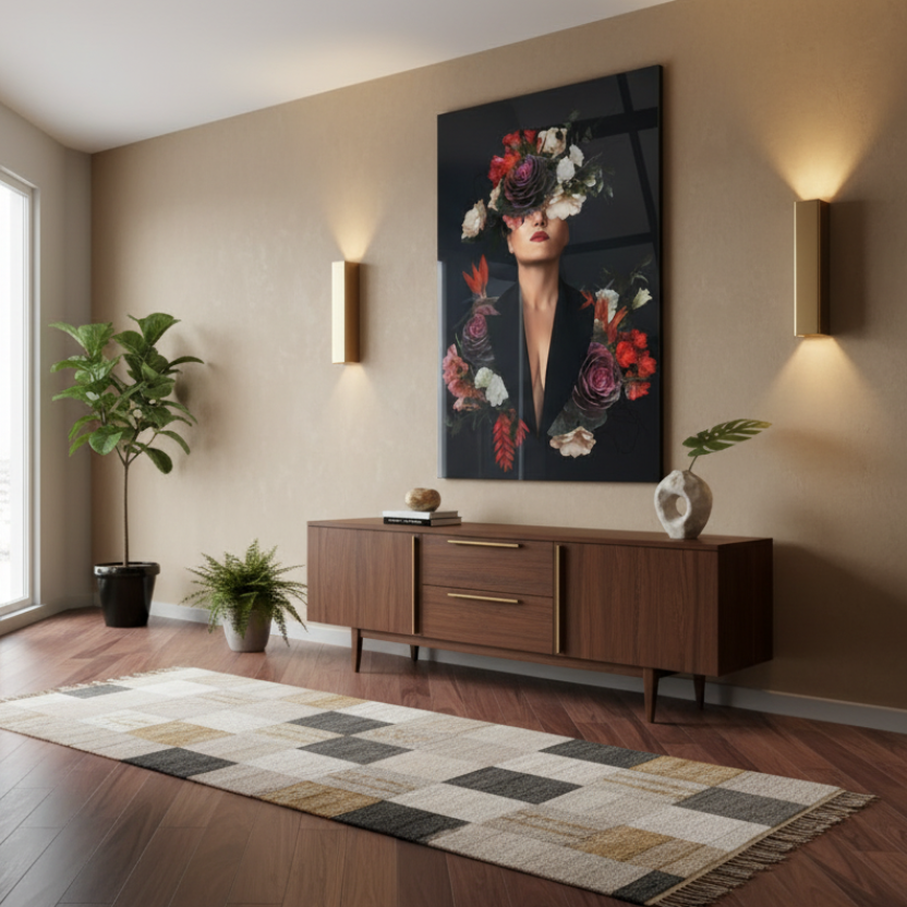 Woman with Flowers Glass Wall Art