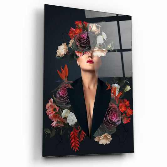 Donna con Fiori Quadro in Vetro Temperato