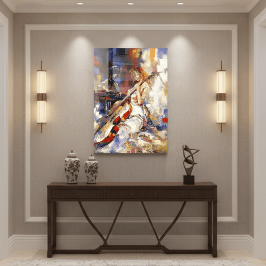 Girl Playing Cello Glass Wall Art