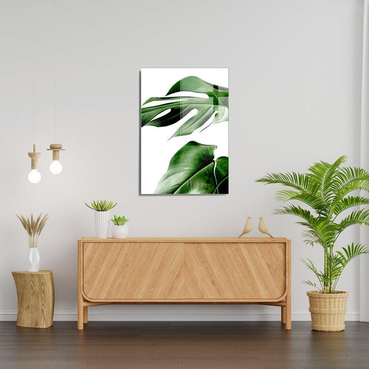 Monstera Leaves Glass Wall Art