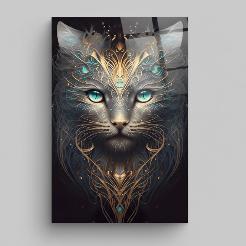 Chat Gris Tableau en Verre Trempé