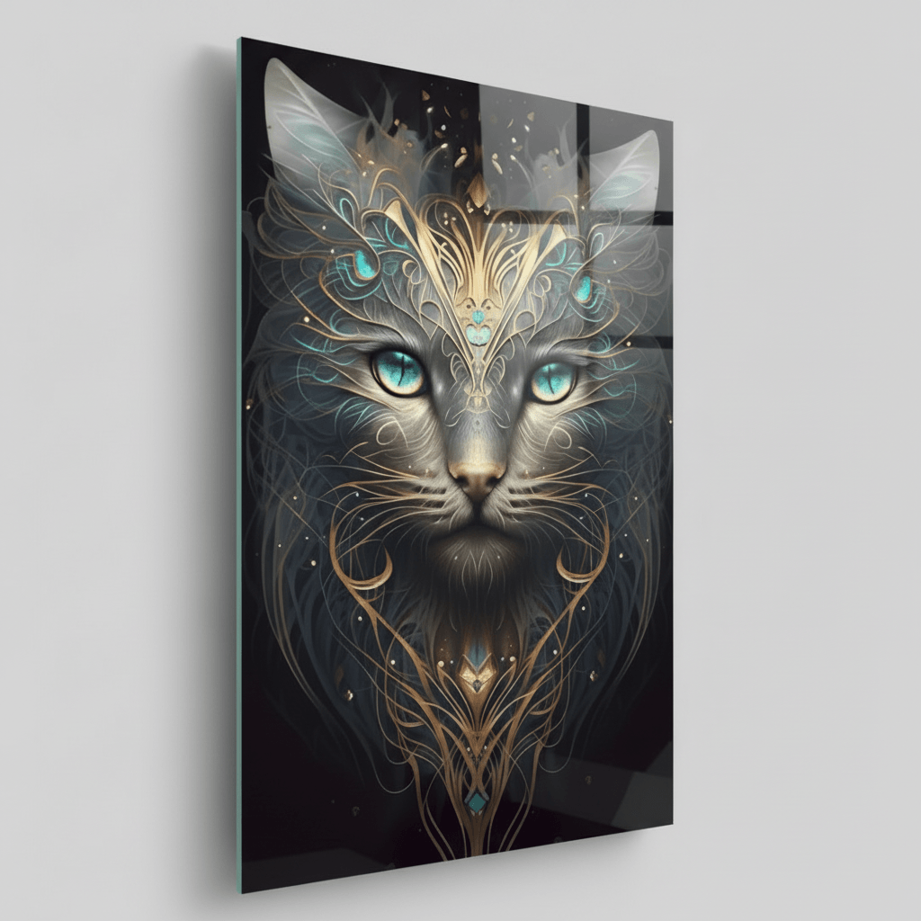 Chat Gris Tableau en Verre Trempé