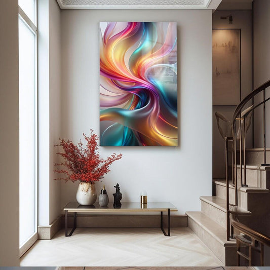 Rainbow Abstract Flow Glass Wall Art