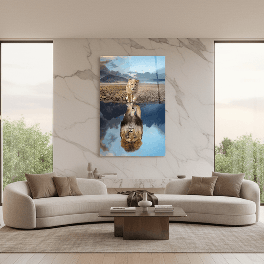 Lion Reflection Glass Wall Art