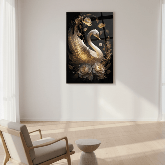 White Swan Glass Wall Art