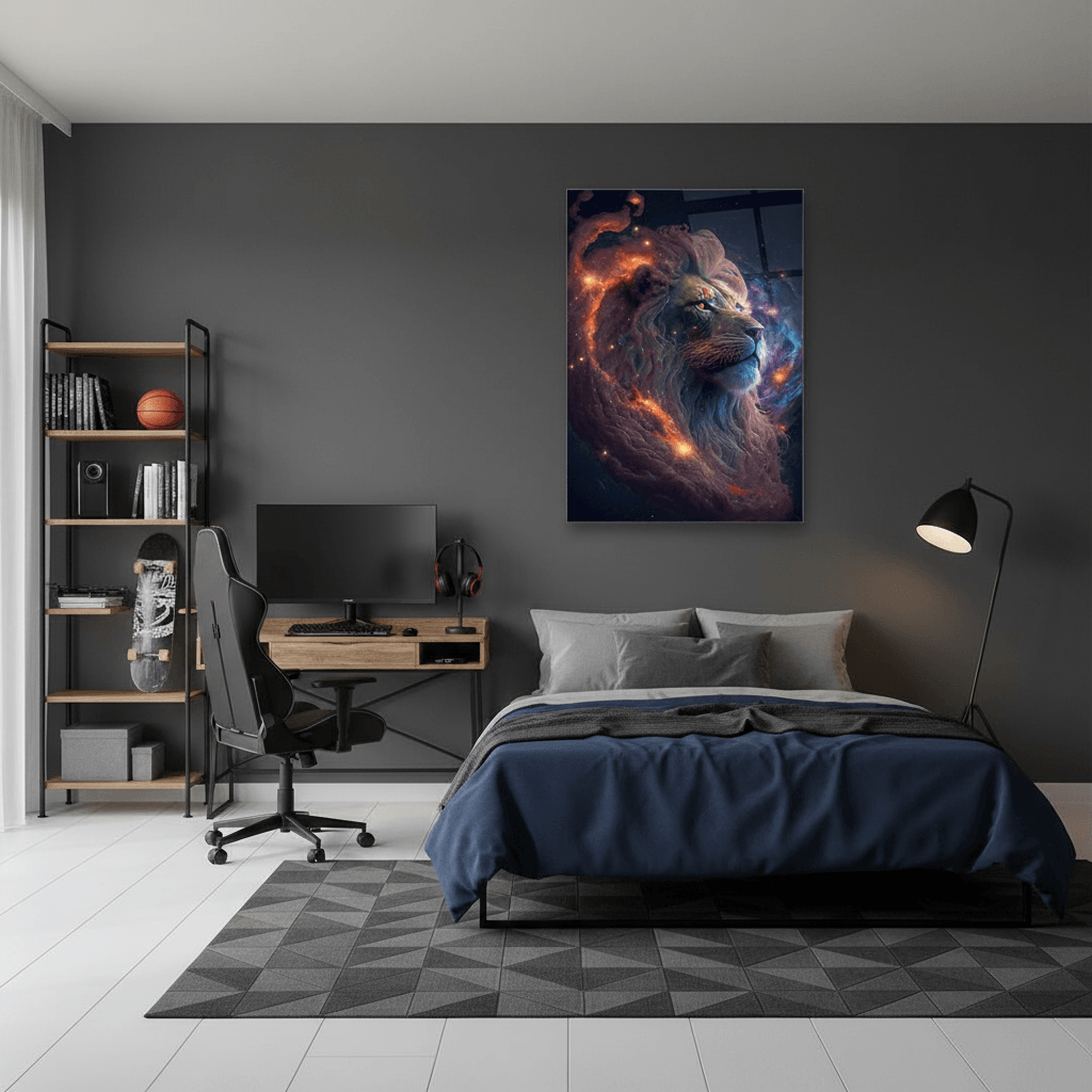 Leone Galattico Quadro in Vetro Temperato