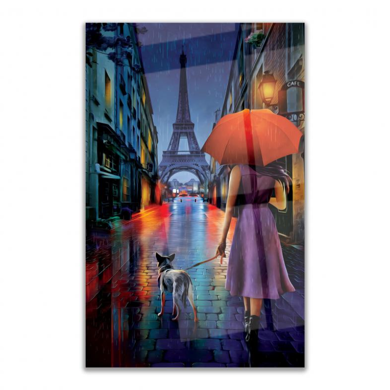 Signora a Parigi Quadro in Vetro Temperato