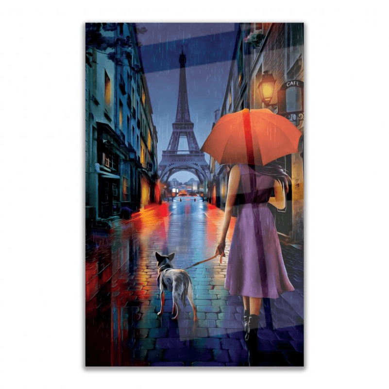 Dame à Paris Tableau en Verre Trempé