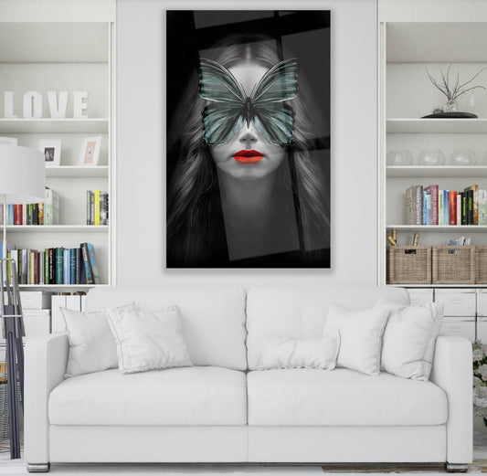 Girl & Butterfly Glass Wall Art