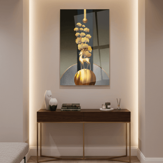 Golden Deer Glass Wall Art
