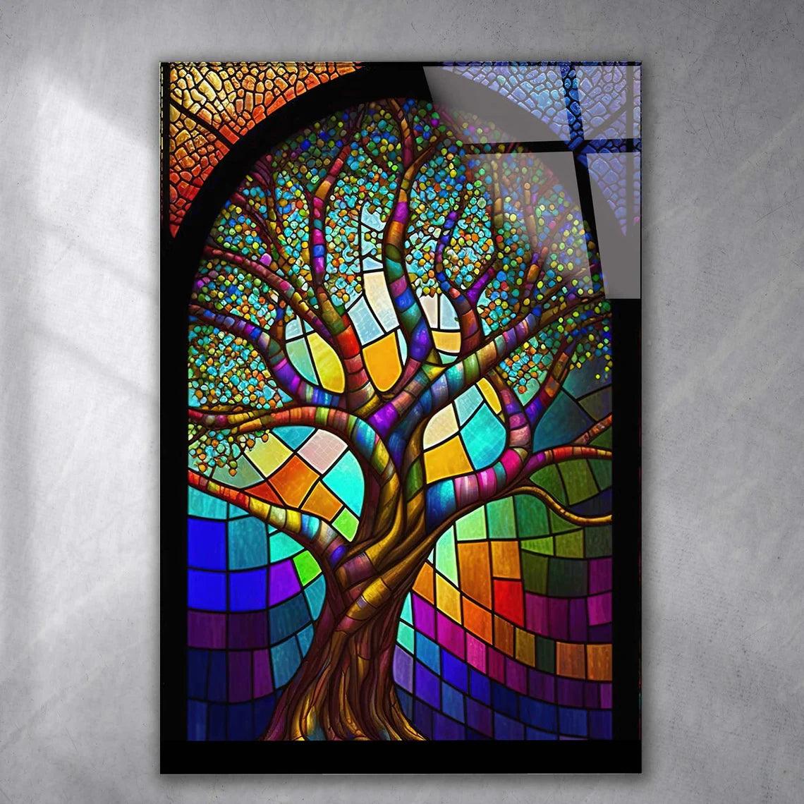 Albero Effetto Vetrata Quadro in Vetro Temperato