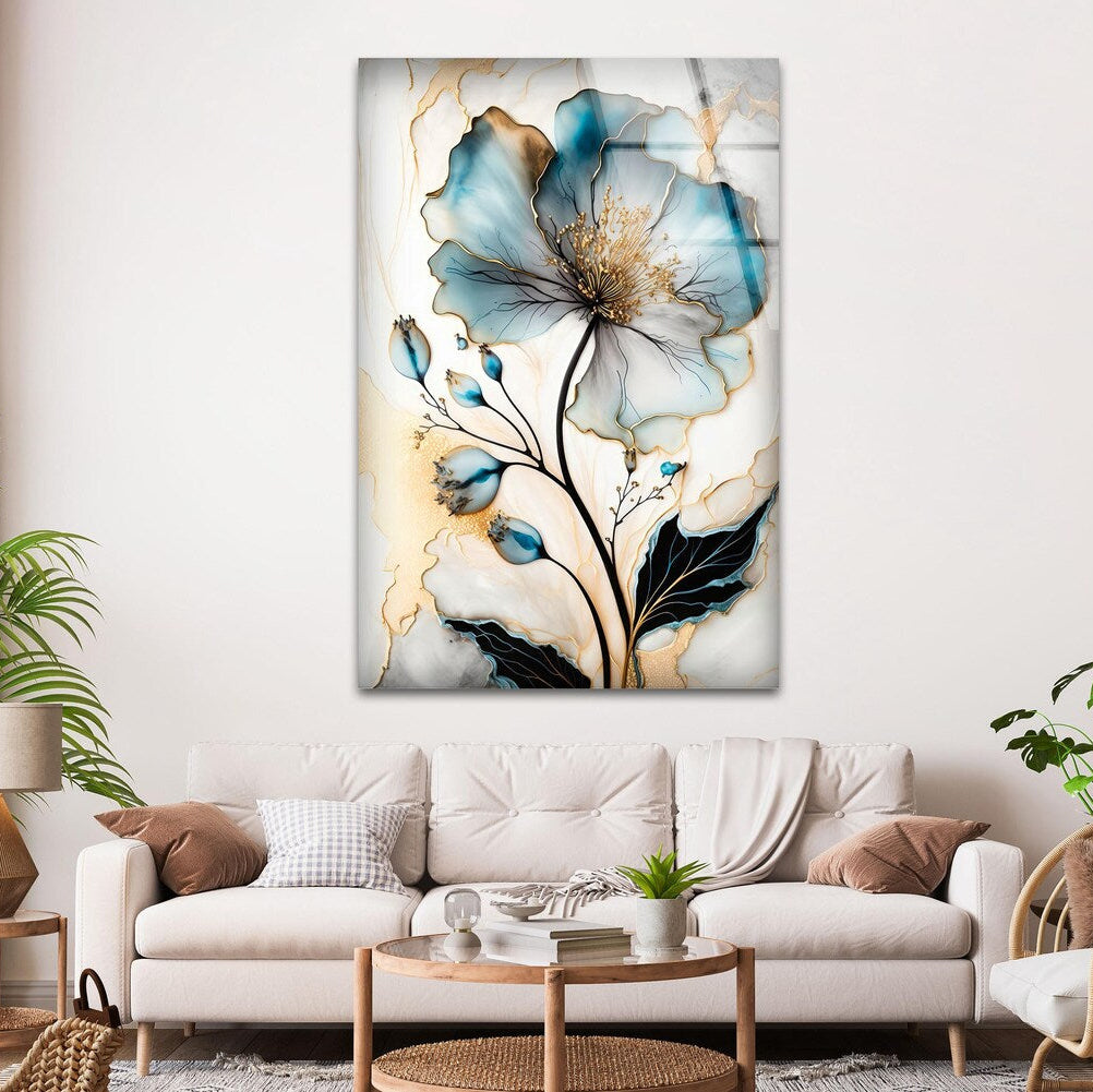Fleur Bleue Tableau en Verre Trempé