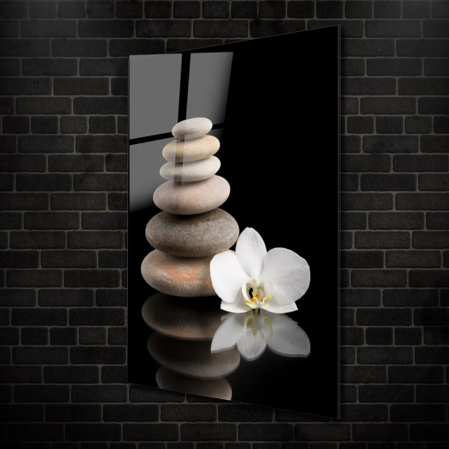 Orchidea Bianca e Pietre Quadro in Vetro Temperato