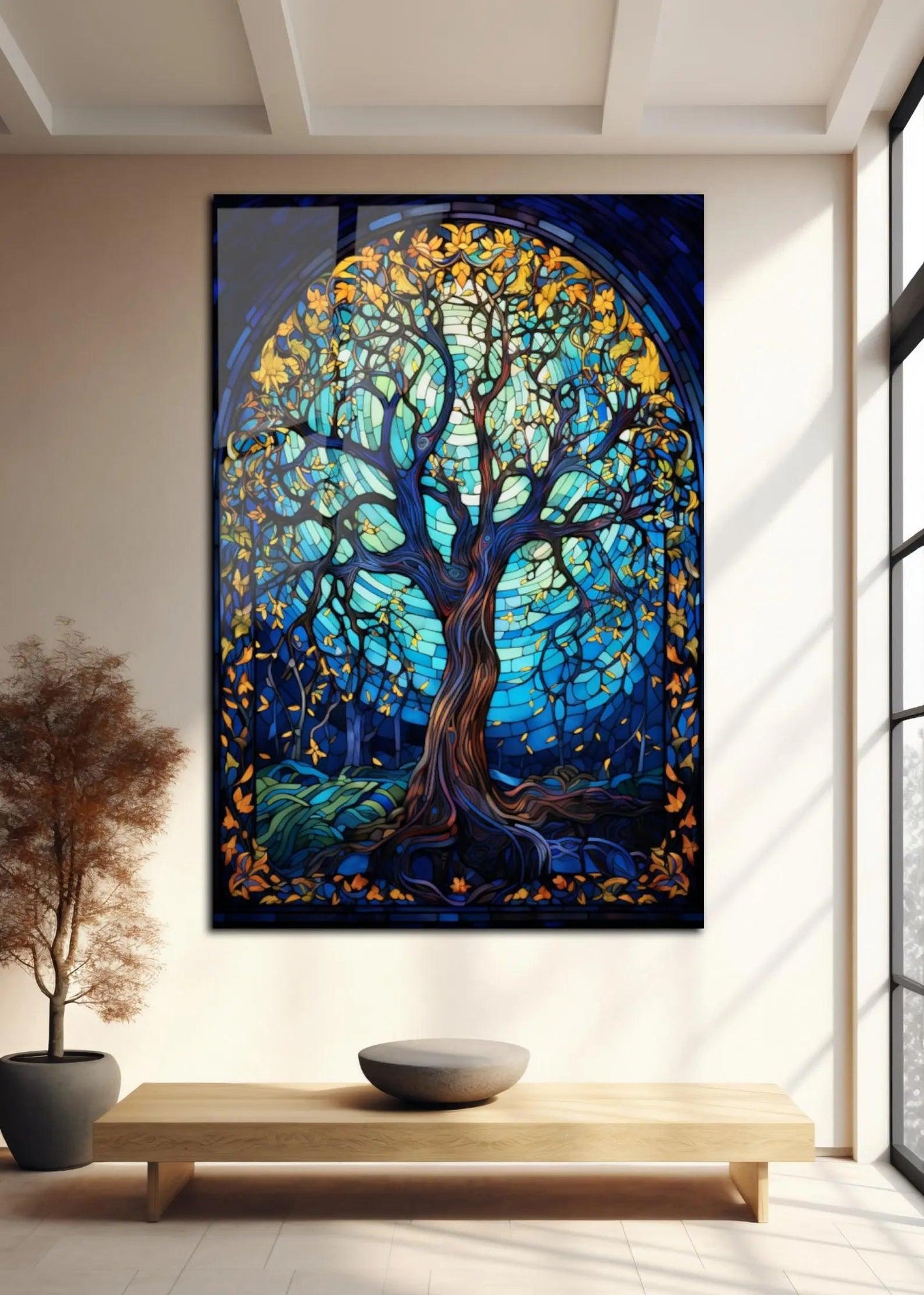Stained Glass Tree Glass Wall Art