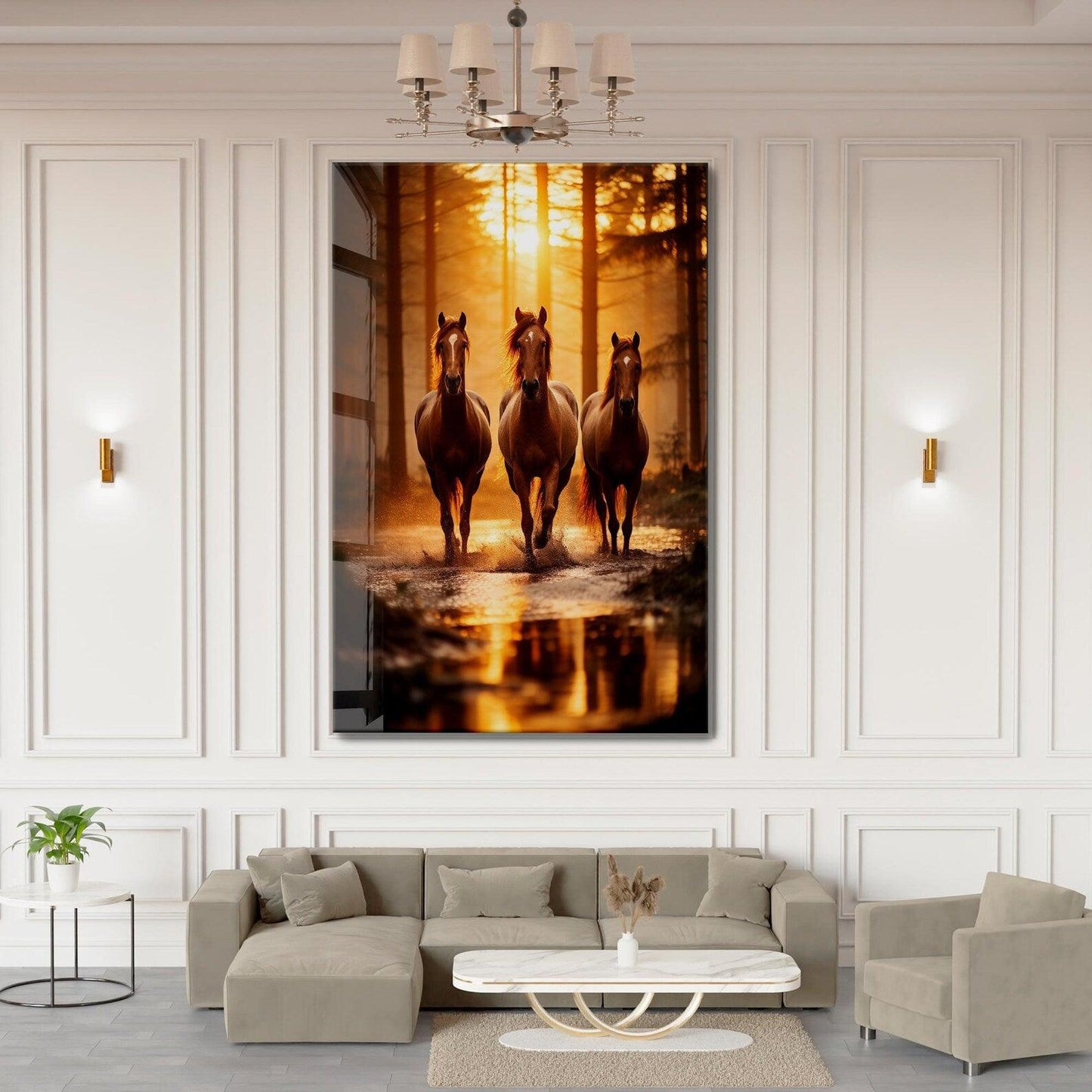Tre Cavalli Quadro in Vetro Temperato