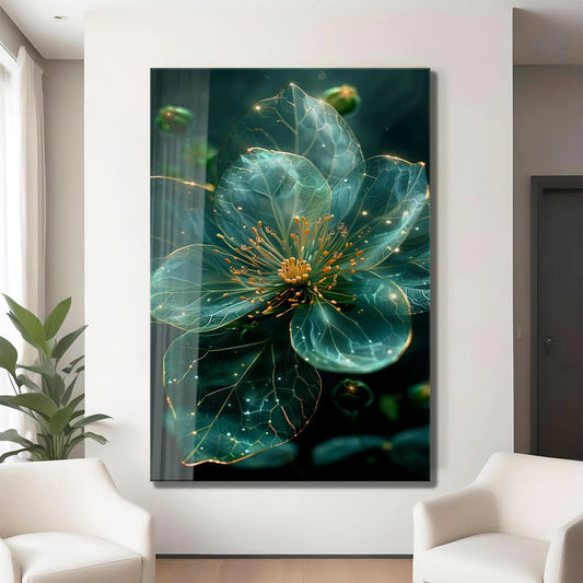 Fleur Turquoise Tableau en Verre Trempé