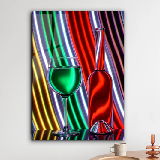 Abstract Wine Bottle & Glass Wall Art