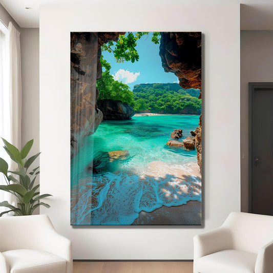 Plage d'Émeraude Tableau en Verre Trempé