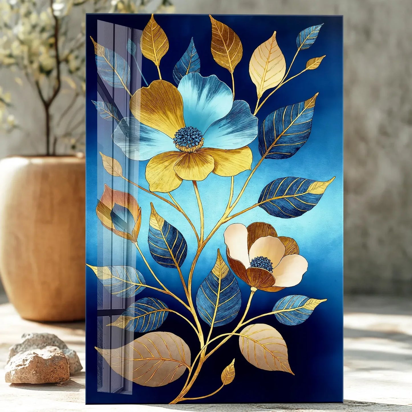 Blue Flower Glass Wall Art - LUXARTDECO