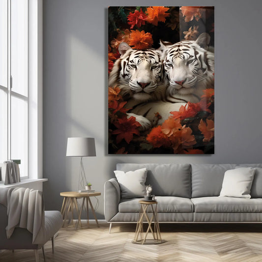 White Tigers Glass Wall Art