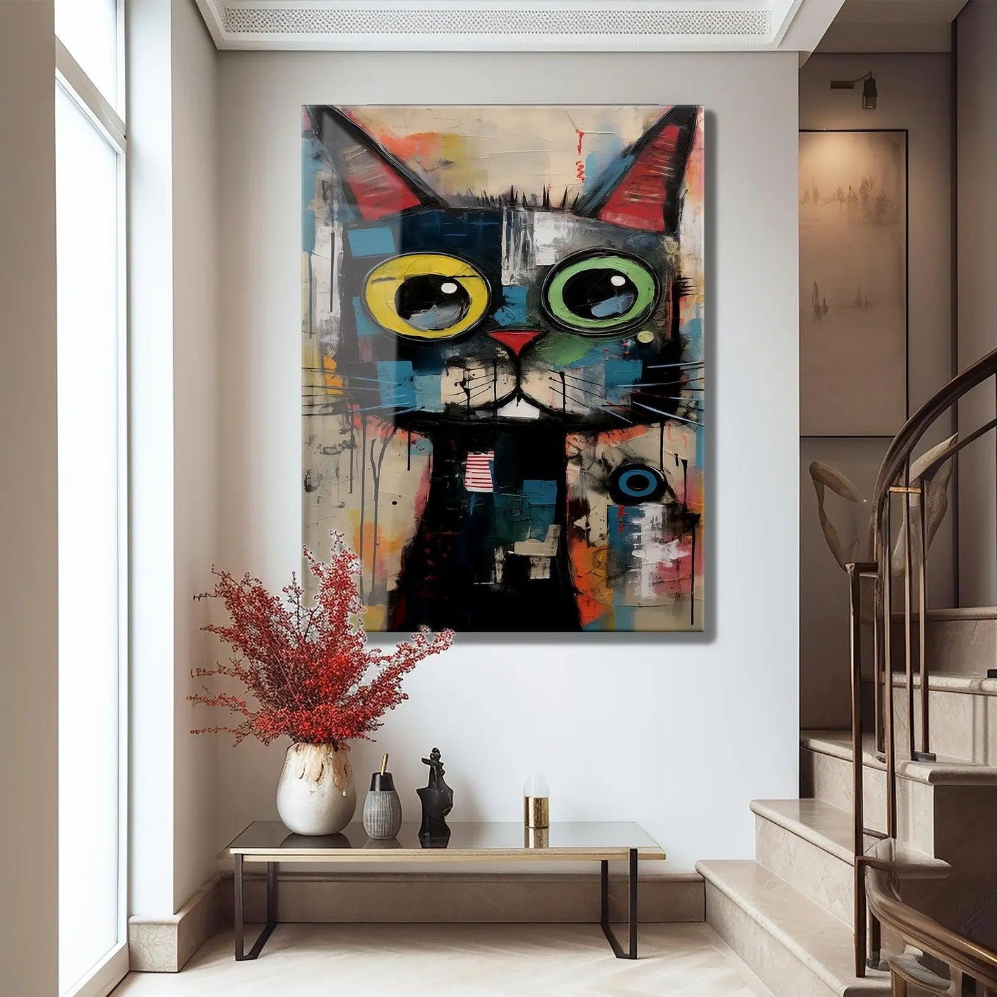 Gatto İspirato a Klimt Quadro in Vetro Temperato