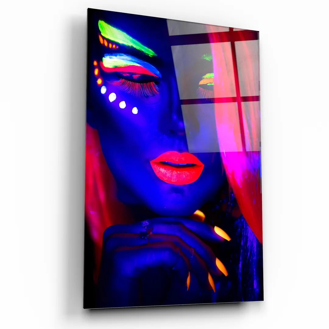 Ragazza al Neon Quadro in Vetro Temperato