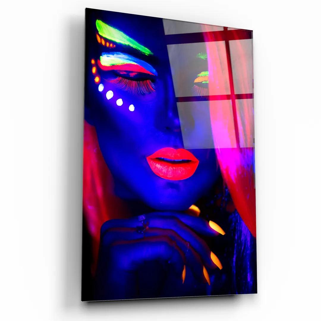 Ragazza al Neon Quadro in Vetro Temperato