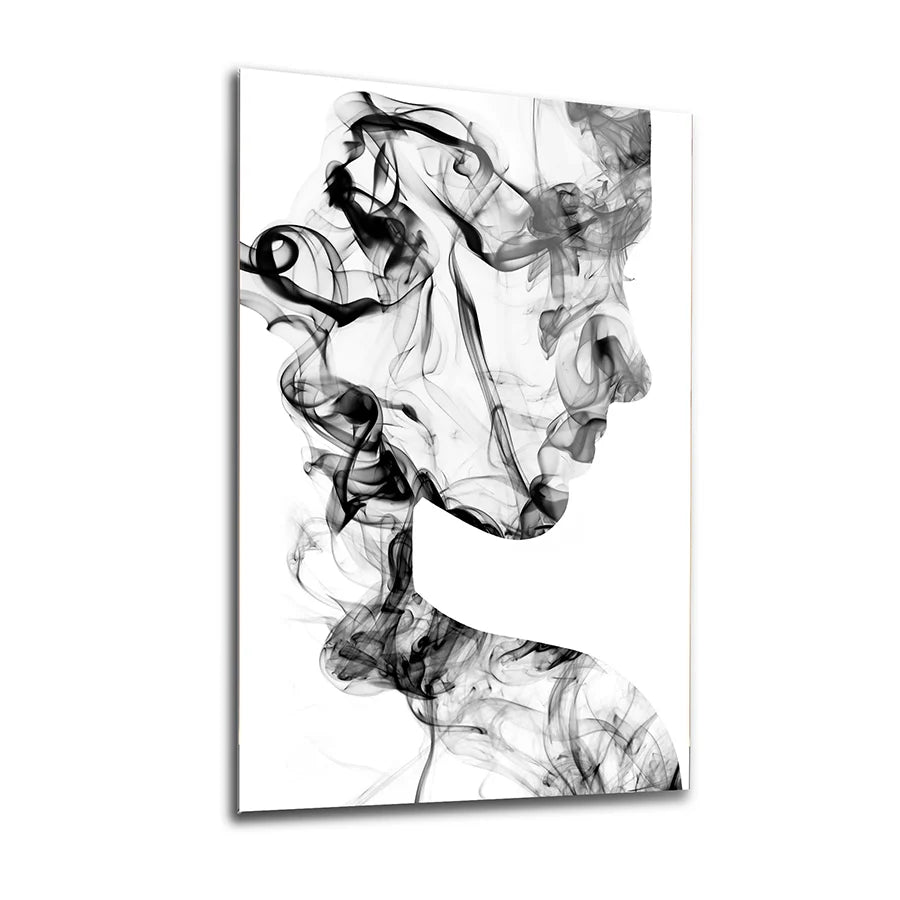 Silhouette d'une Femme de Fumée Tableau en Verre Trempé