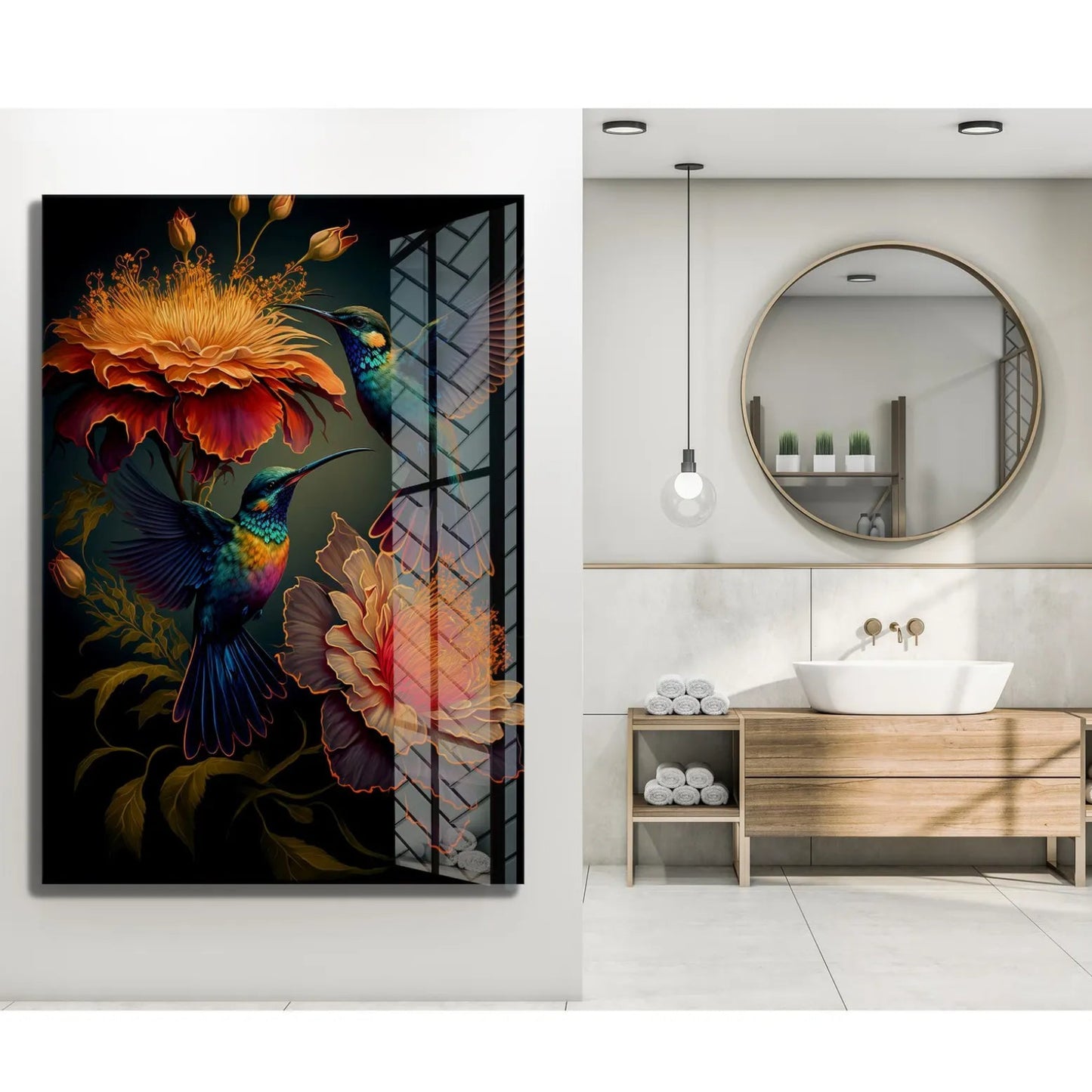 Two Hummingbirds Glass Wall Art