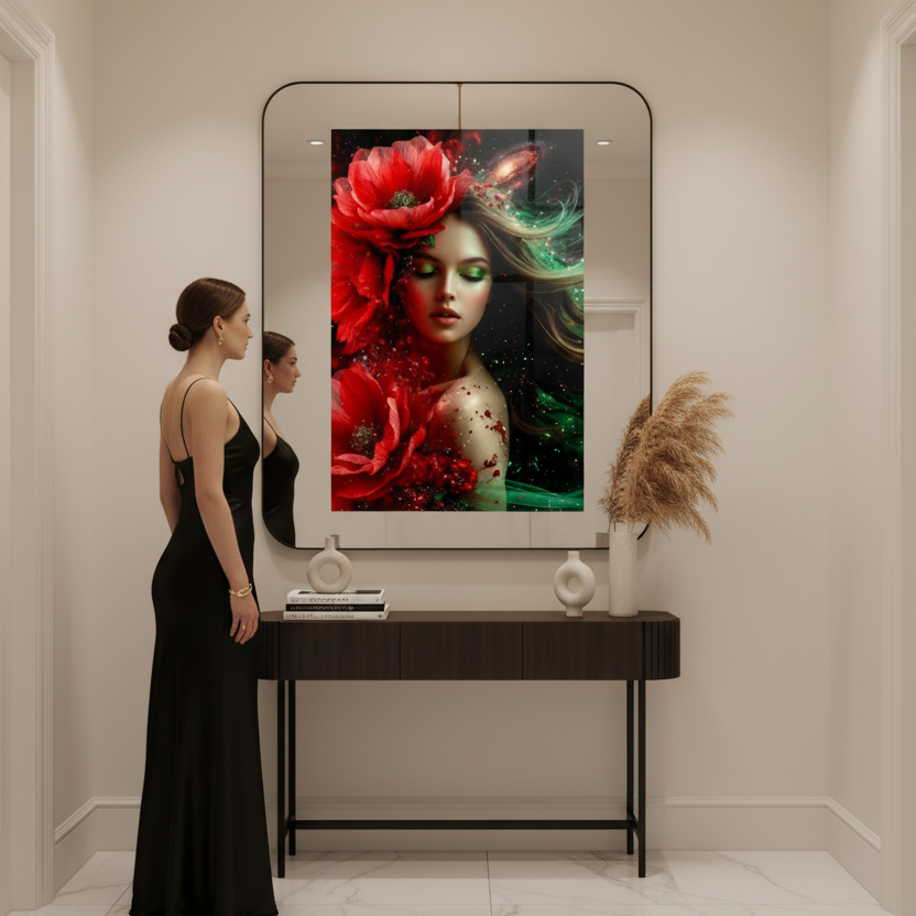 Fille Romantique Tableau en Verre Trempé