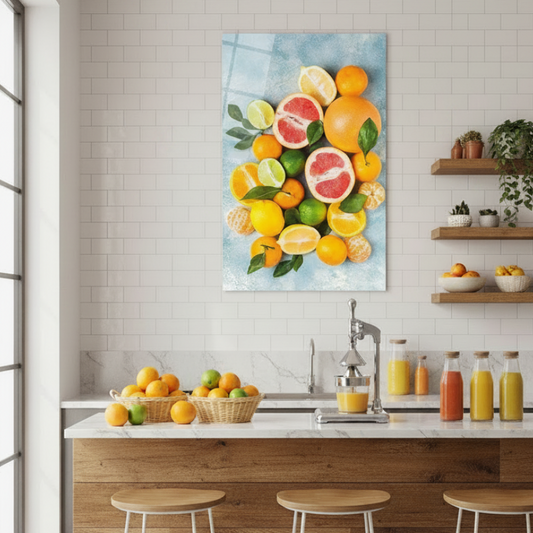 Mixed Citrus Fruits Glass Wall Art