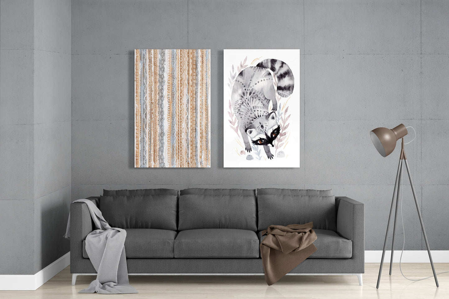 Raccoon 2 Pieces Combine Glass Wall Art