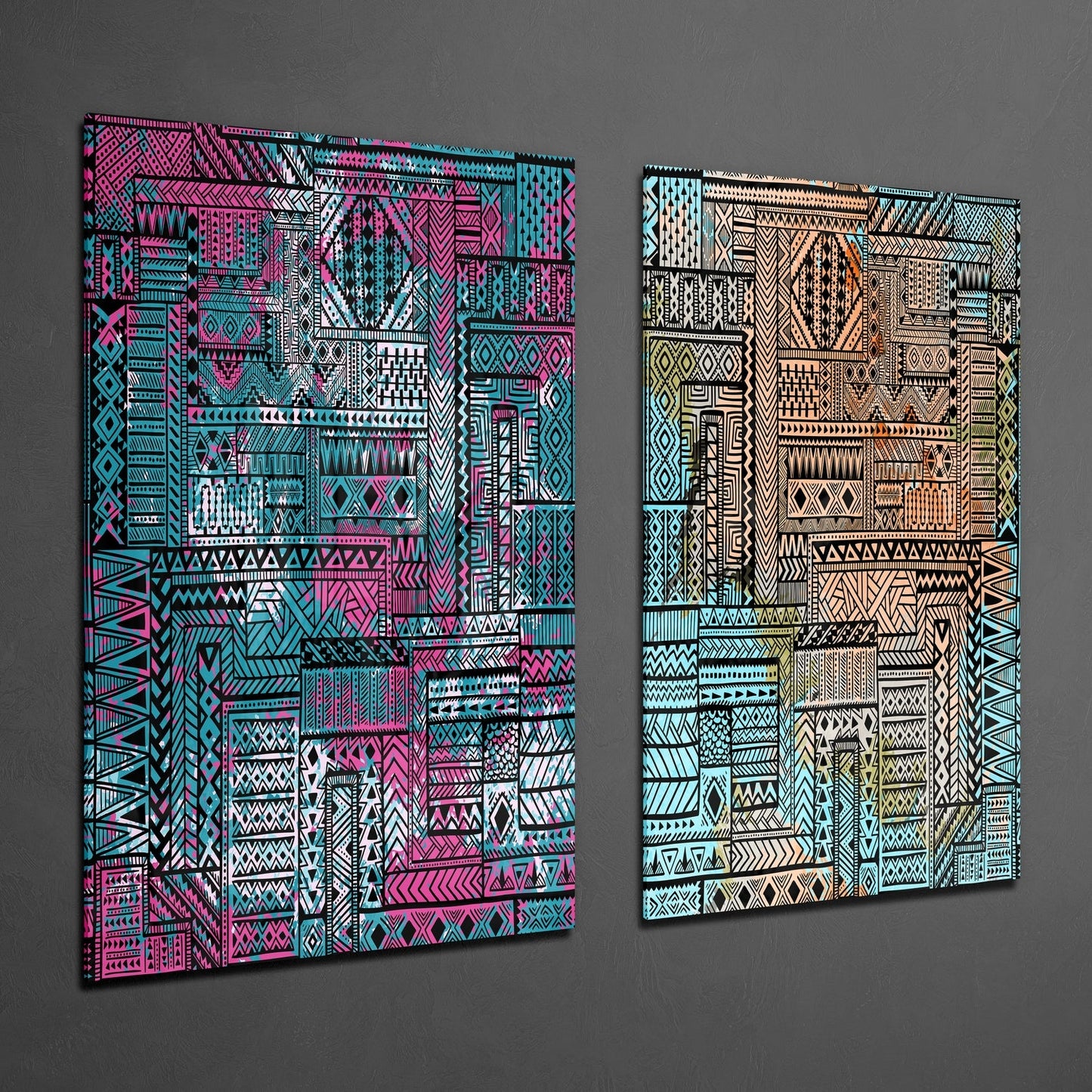 Ethnic Patherns 2 Pieces Combine Glass Wall Art
