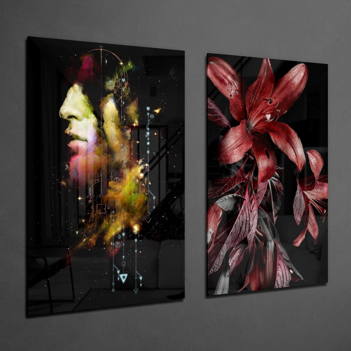 Man and Flower 2 Pieces Combine Glass Wall Art
