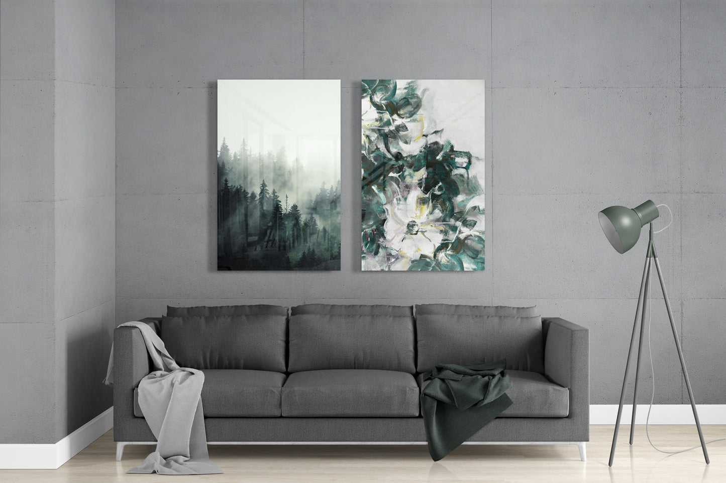 Tones of Green 2 Pieces Combine Glass Wall Art