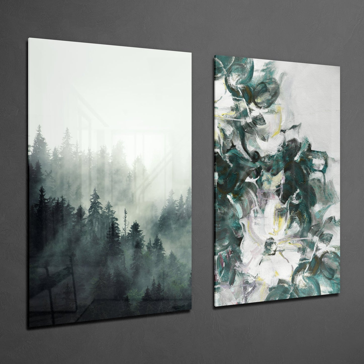 Tones of Green 2 Pieces Combine Glass Wall Art