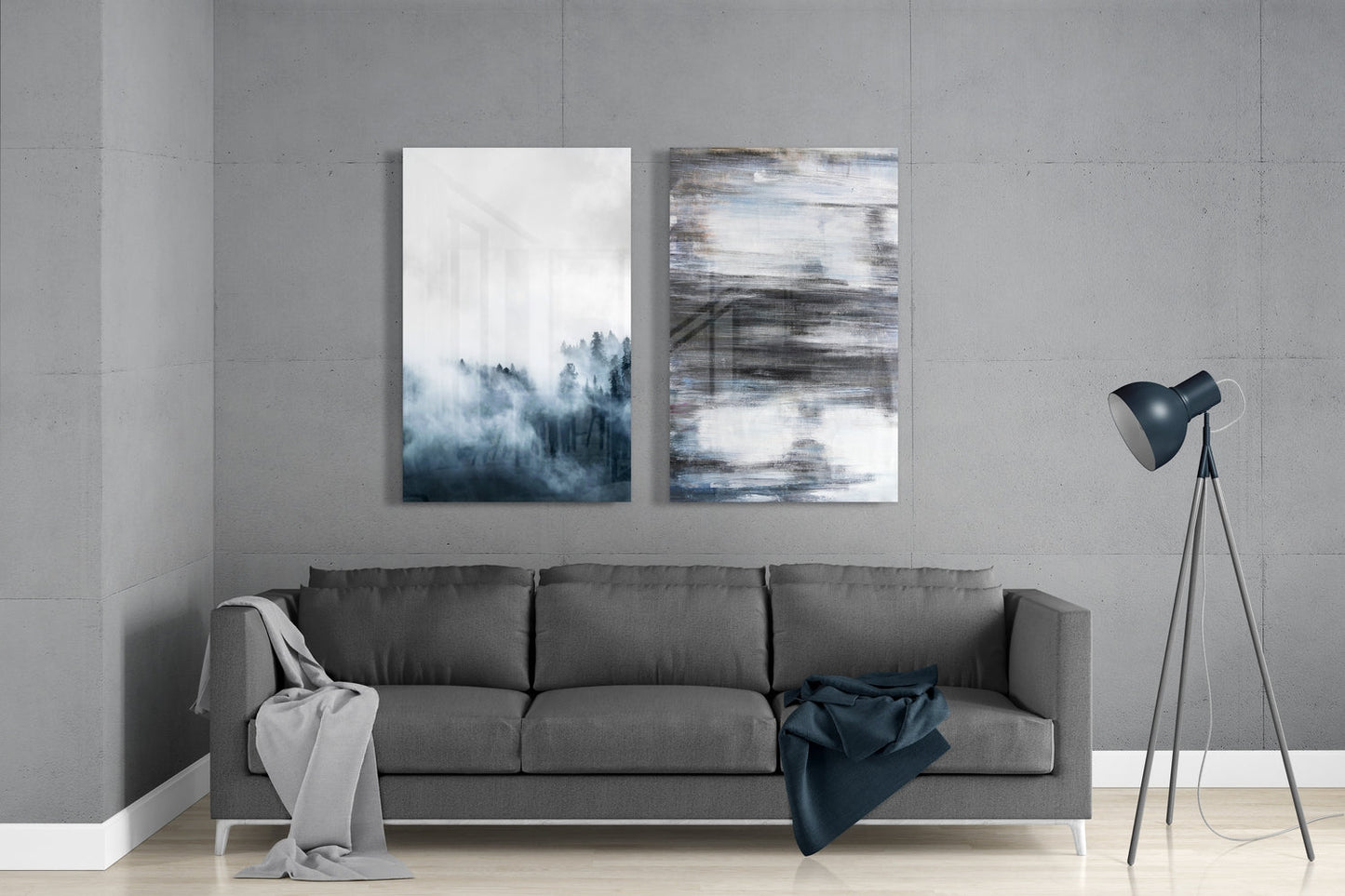 Blue Touches 2 Pieces Combine Glass Wall Art