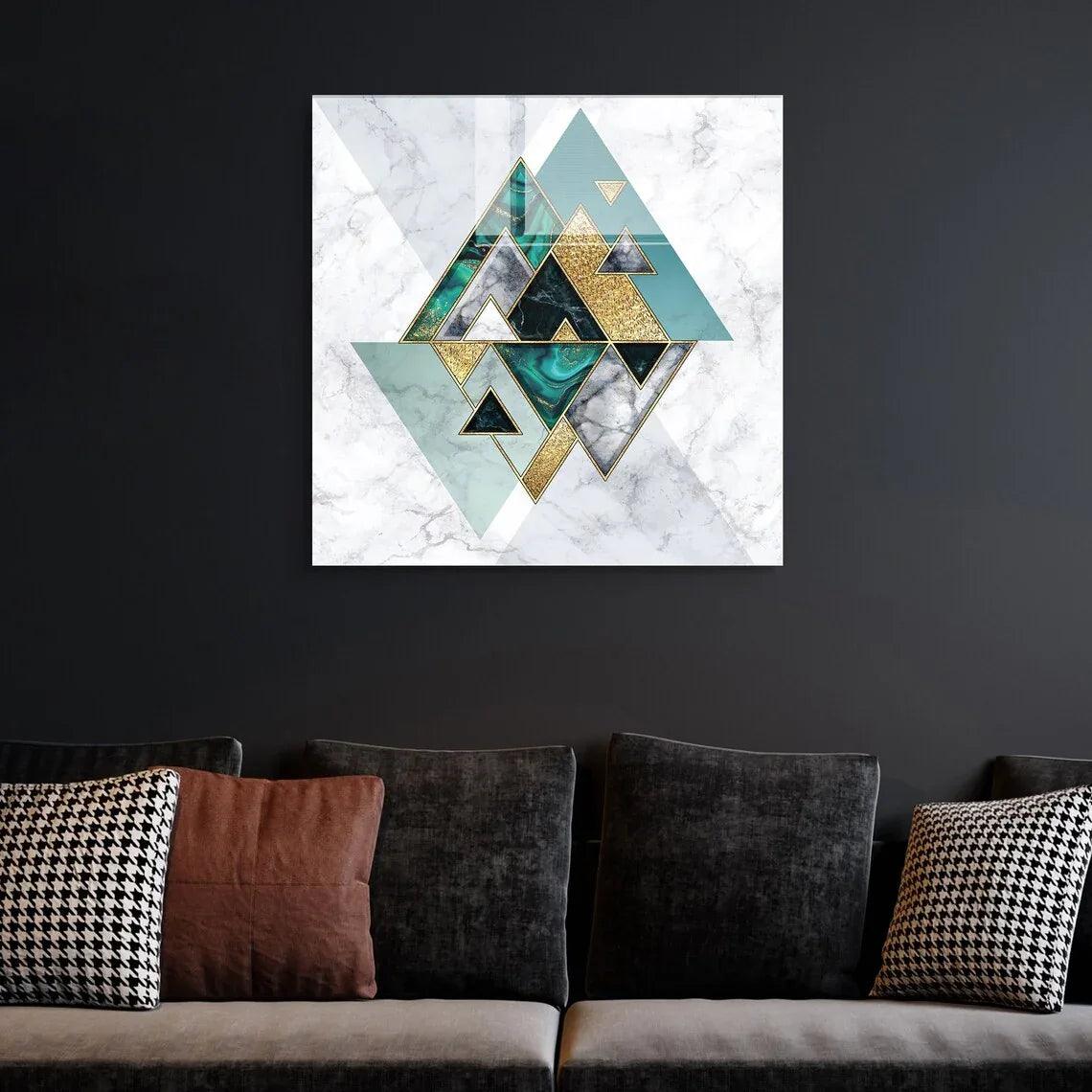 Turquoise & White Marble Glass Wall Art - LUXARTDECO