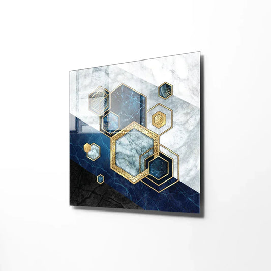Blue & White Marble Glass Wall Art - LUXARTDECO
