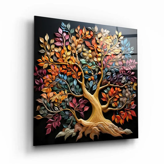 Vibrant Colorful Tree Glass Wall Art - LUXARTDECO