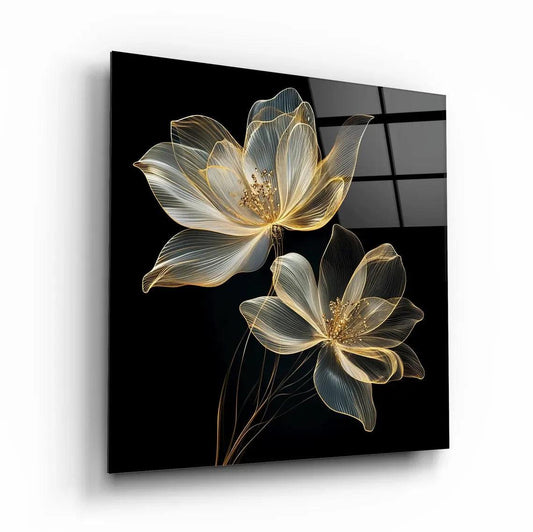 Gold Flower Glass Wall Art - LUXARTDECO